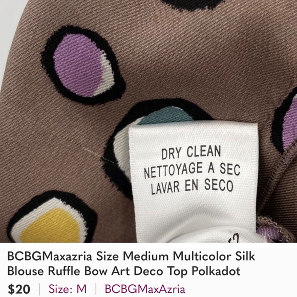 BCBGMaxazria Multicolor Silk Blouse Ruffle Bow Polkadot Size Medium - Picture 5 of 6